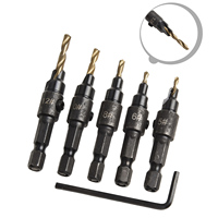 5pcs Countersink Drill Bits Limiter Hole Opener Woodworking Drilling Tool Hex Shank Step Drill Woodworking Tool Center Drill