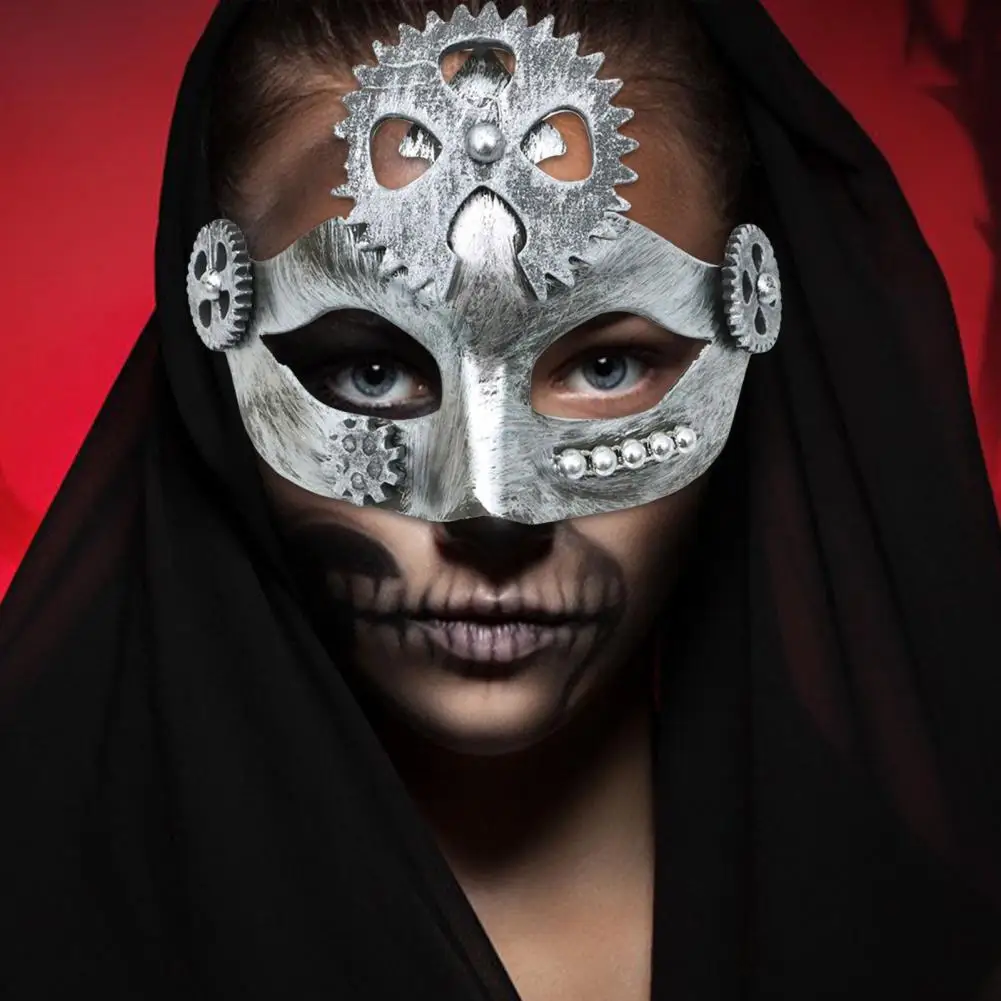 Masquerade Face Cover Steampunk Retro Silver-plated Cosplay Props Men Women Halloween Costume Party Gear Face Cover for Carnival