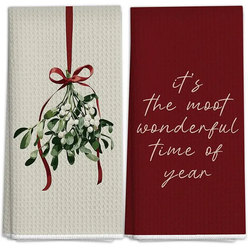 2-Pack Vintage Christmas Tree Winter Holiday Kitchen Decorative Plate Tea Hand Towel, Christmas Hand Tea Towel Ornament