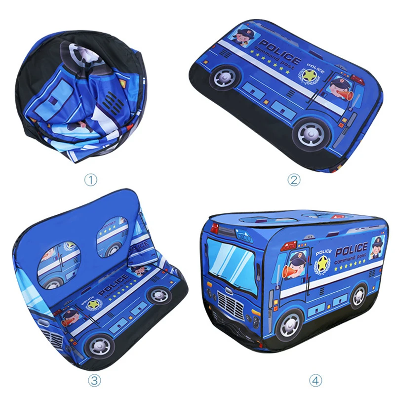 Kinder zelt Popup spielen Zelt Spielzeug im Freien faltbares Spielhaus Feuerwehr auto Polizei Auto Spiel Haus Bus Zelt Indoor Outdoor Spiel