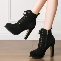 High Heel Sexy Spring Autumn British Style Lace Up Waterproof Platform Women Party Wedding Pumps Single Shoes Boots Women