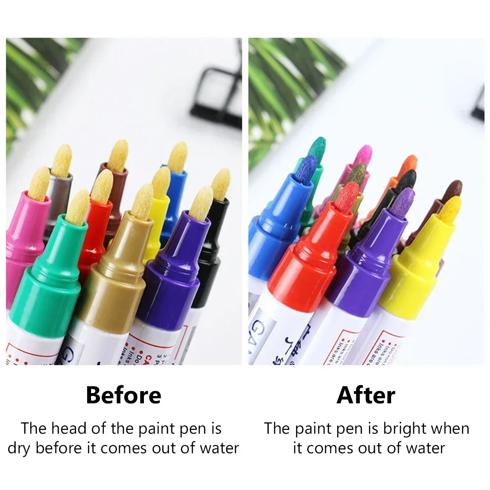 6 Stück Bunte Permanente Farbstifte, Wasserfeste Weiße Marker für Reifenprofil, Gummi, Stoff, Metall, 12 Farben Farbstifte – Detail 10