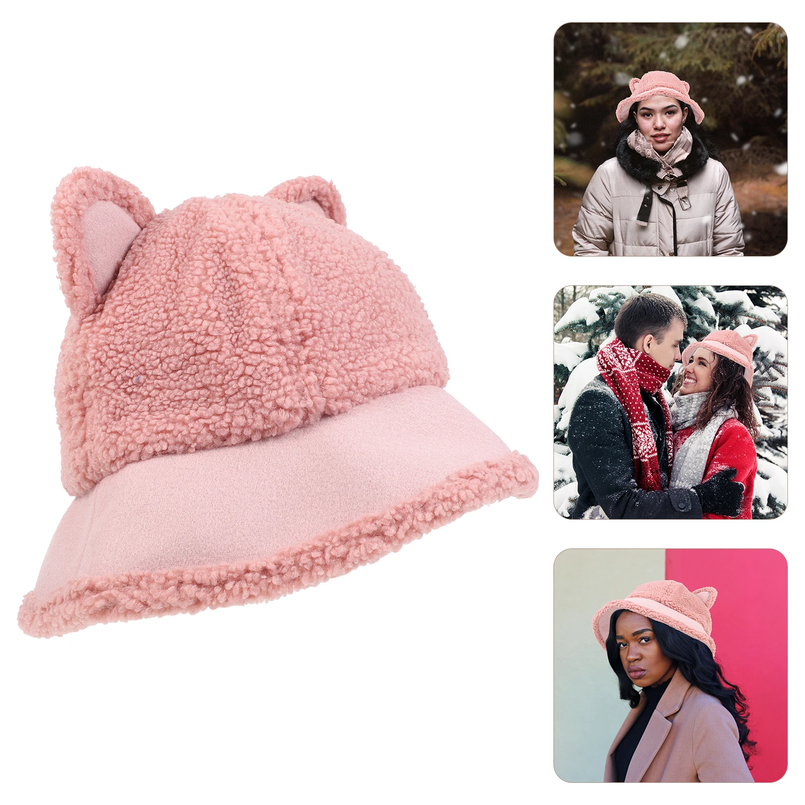 

Berber Fleece Bucket Hat Cozy Winter Hats for Women Girls Fisherman Hats Unique Kitten Ear Design Travel Beach Hiking Camping