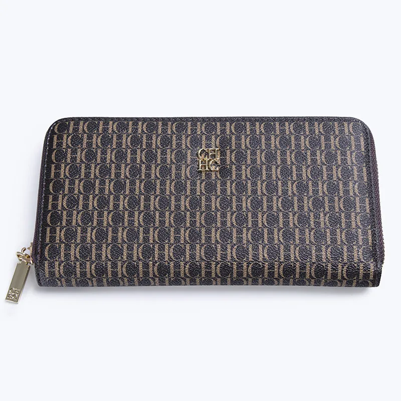 محفظة نسائية منقوشة بحروف واحدة - حامل بطاقات حجب RFID من الجلد النباتي الفاخر، محفظة عملات معدنية بسحاب مع مقصورات متعددة