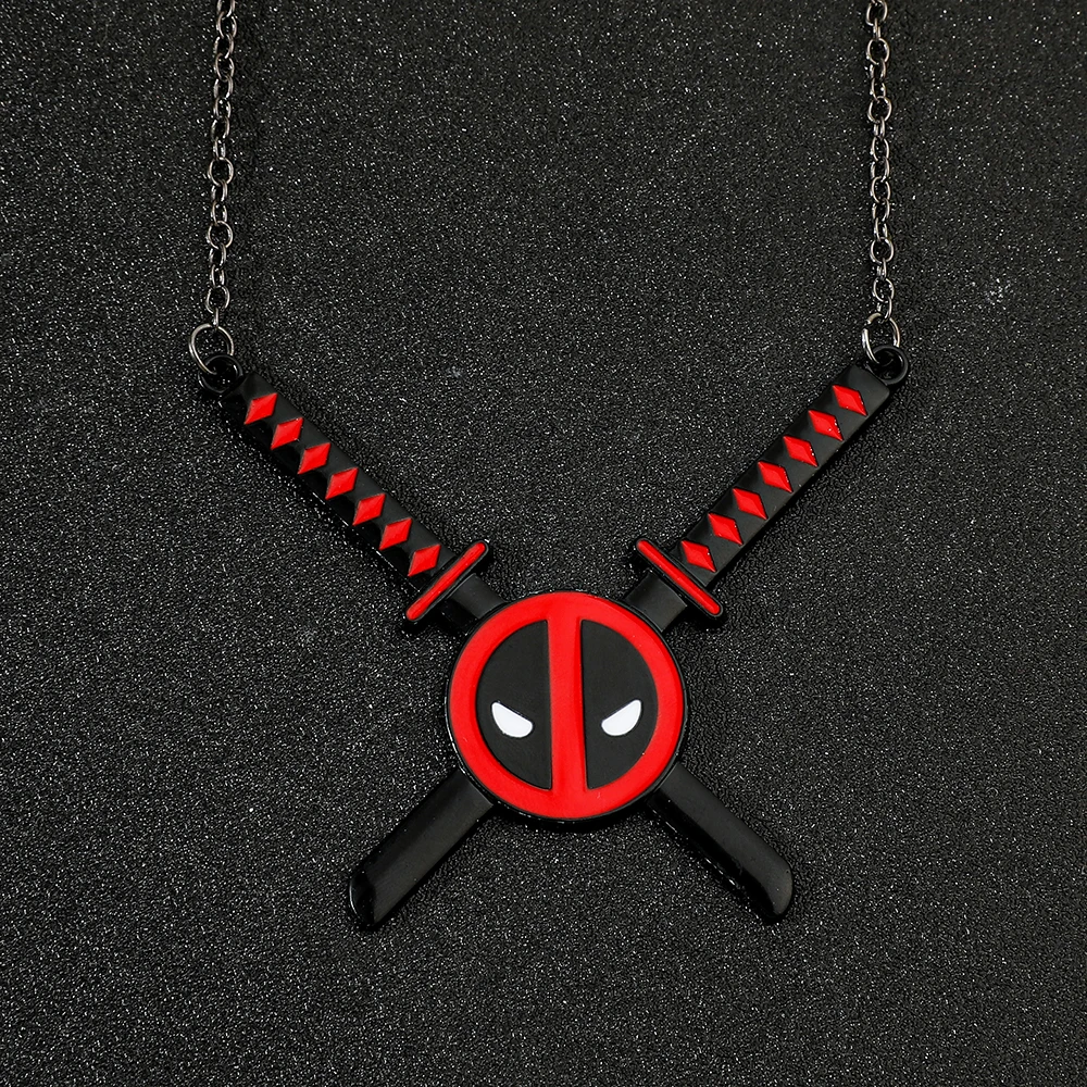 Marvel Superhero Deadpool Pendant Necklace Cool Double Knife Neck Chain Personalized Necklace Gift Suitable for Men and Women