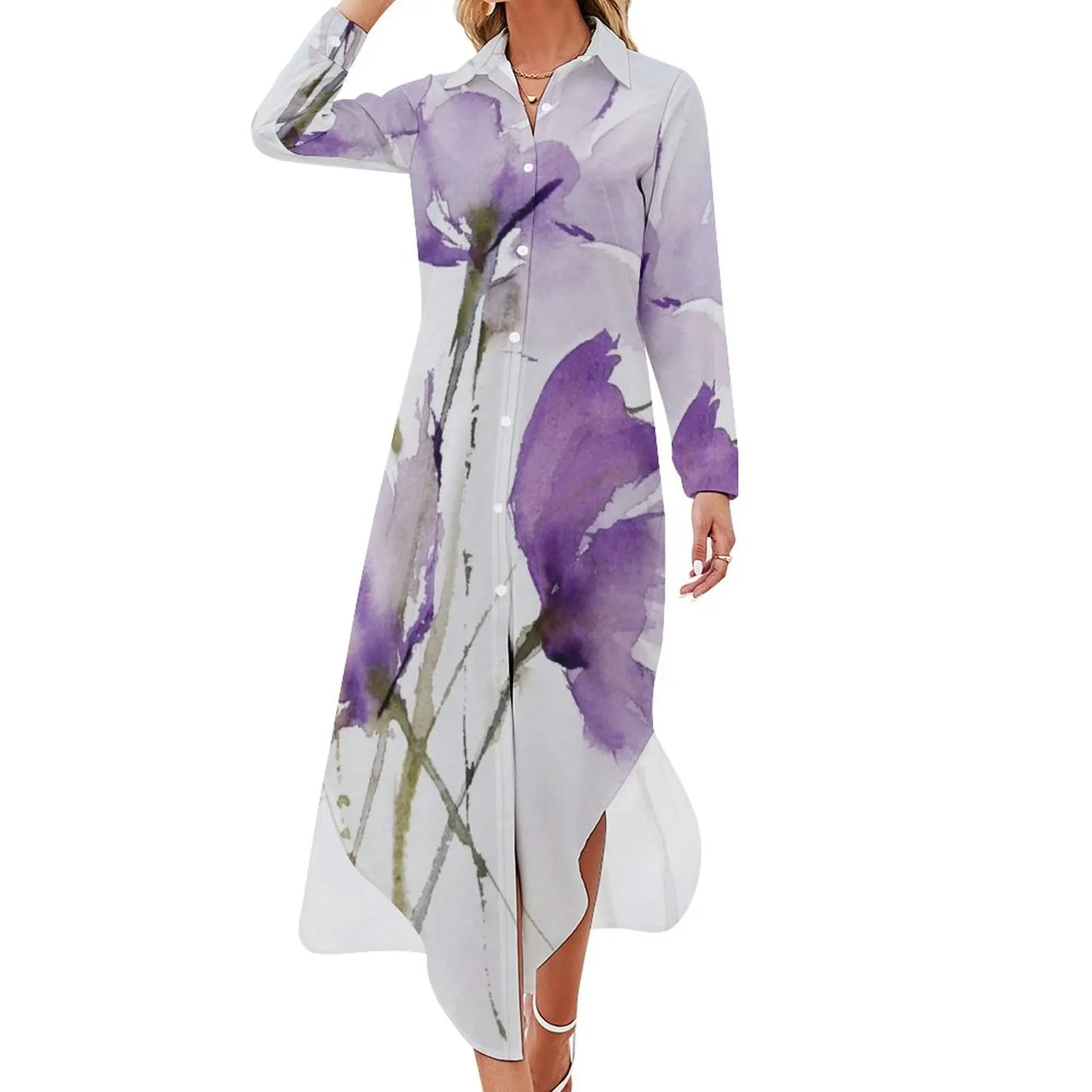 

wilted tulips Long Sleeved Shirt Dress luxury dresses Women's summer dresses clothes women's evening dresses 2024