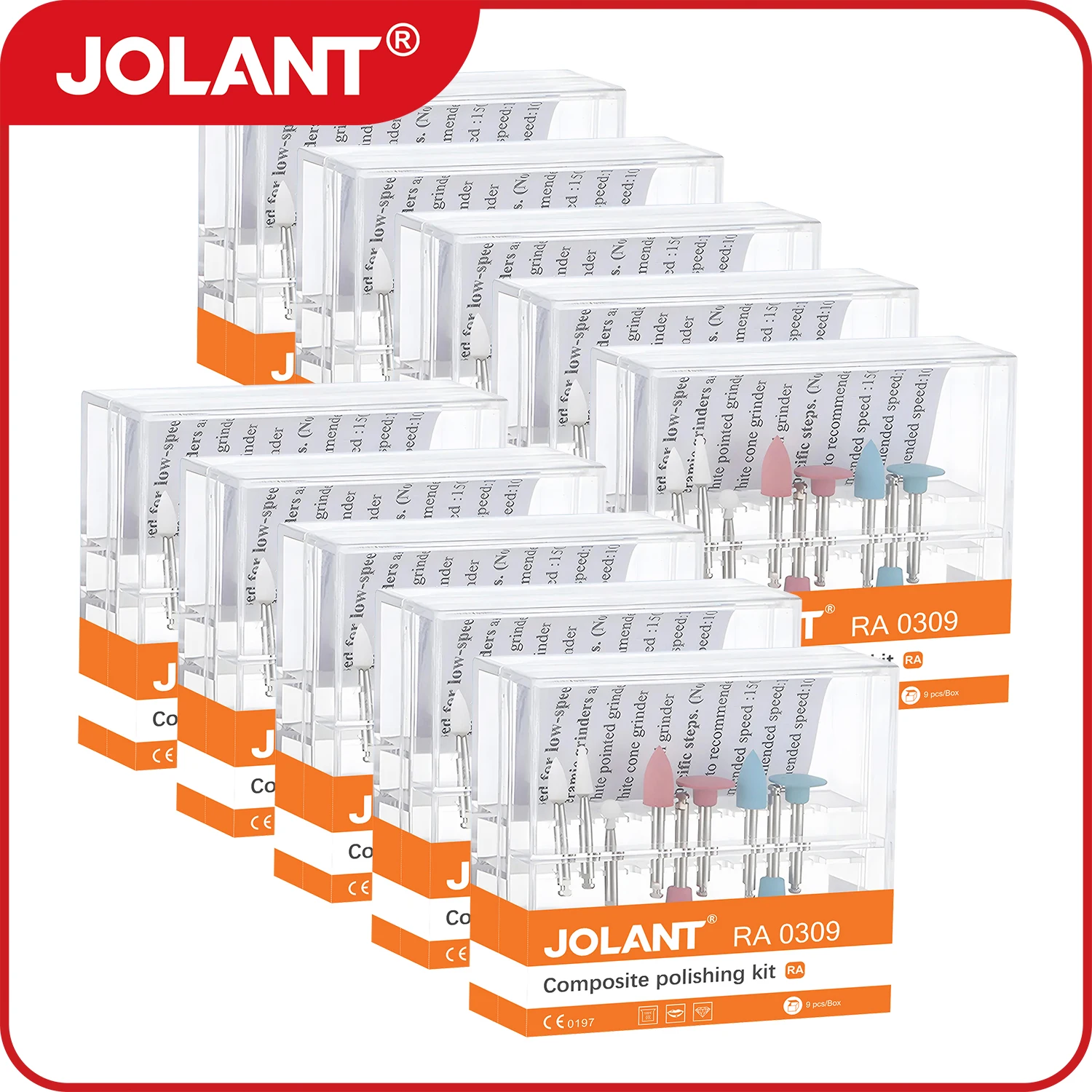 

10 Boxes JOLANT Dental Composite Polishing Kit RA 0309 Ceramic Silicone Rubber Polishers for Low Speed Handpiece Contra Angle