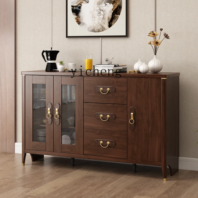 

ZC New Chinese Style Sideboard Cabinet Home Wine Cabinet Large Capacity Solid Wood Cabinet for Storage High Cabinet Integrated