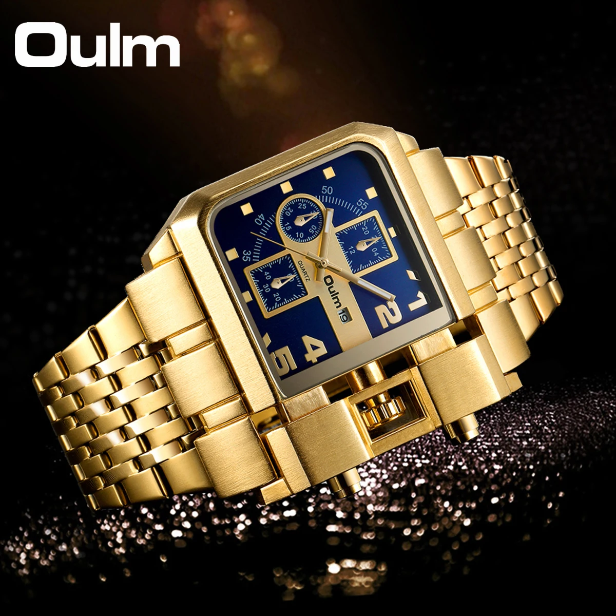 Oulm-reloj analógico de acero inoxidable para hombre, accesorio de pulsera de cuarzo resistente al agua con calendario, complemento Masculino de marca de lujo con diseño militar único, 3364