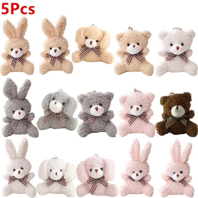 5Pcs/1Pc Plush Bunny Dolls KeyChain Ornament Bear Rabbit with Hanging-Hook for Bag Purse Tote Backpack Stuffed Doll Keyring