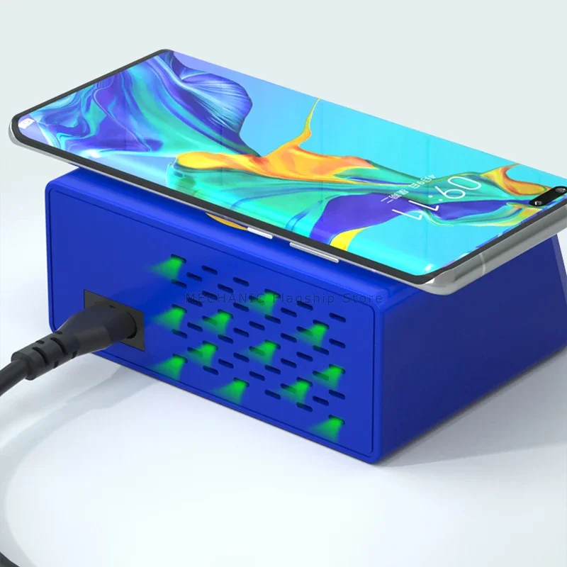 Pengisi Daya Mekanis Super Cepat, Basis Pengisian Daya 8 Max USB 4 PD PC3.0 15W Pengisian Daya Nirkabel 9-Port Output Tidak Licin Tampilan Warna