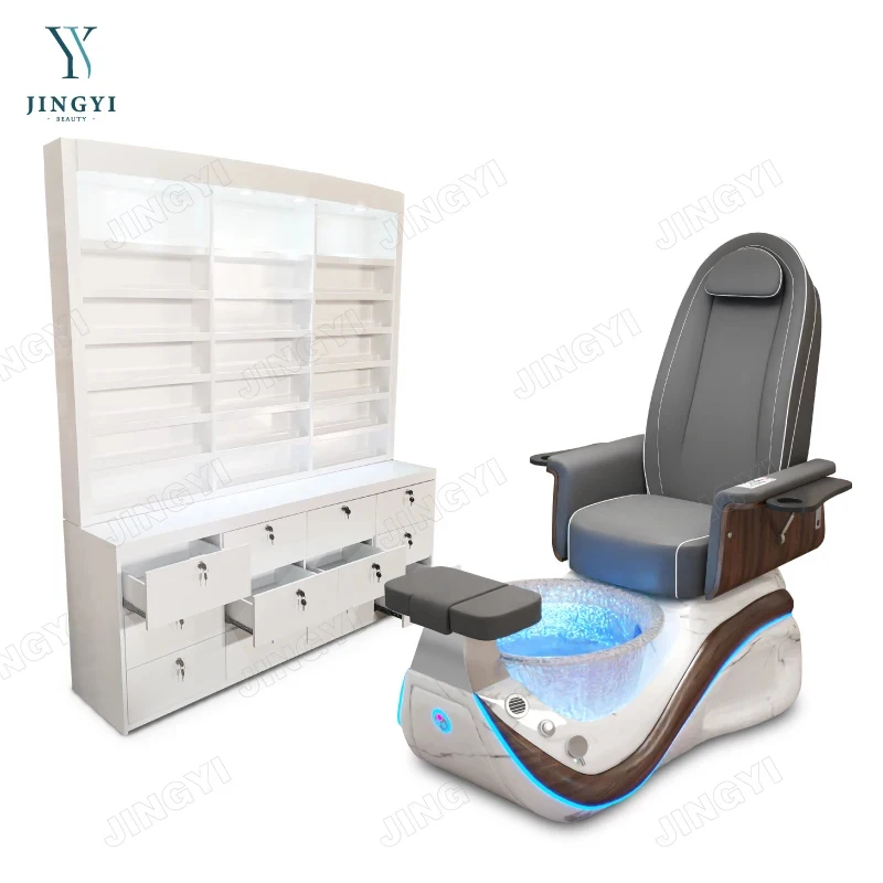 Luxury Salon Pedicure Chair Foot Spa Massage Chair Glass Manicure Table Desk with Storage Nail Equipment Set Sale