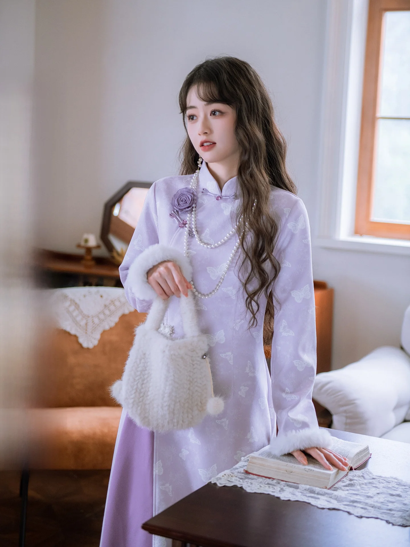 

Длинное женское платье-ципао Nanfeng Valley из замши с принтом, нежное, весеннее, винтажное, в традиционном китайском стиле