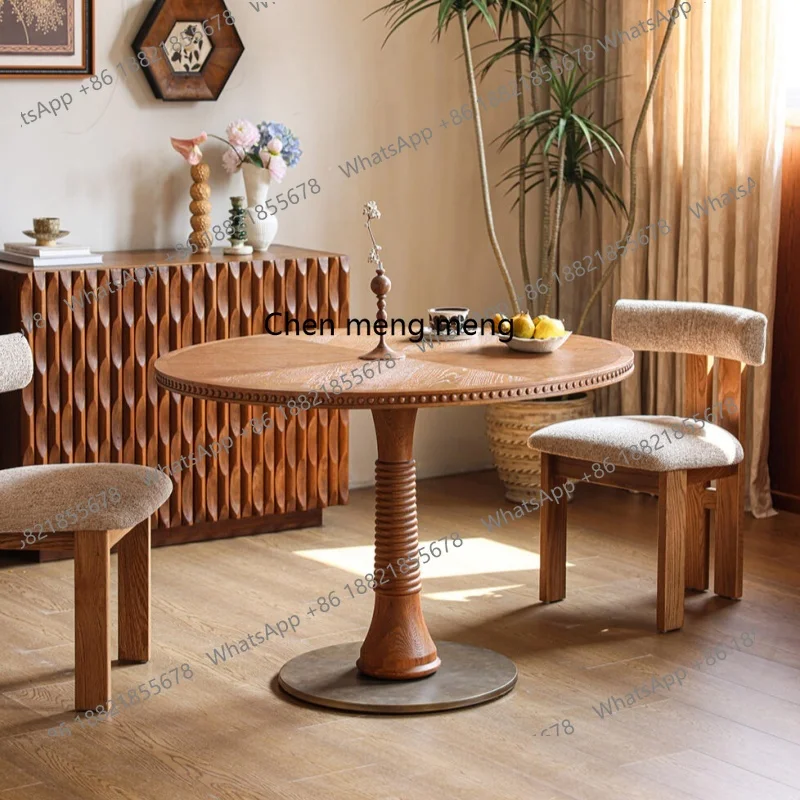 

Round dining table, solid wood high-end, retro style multi-family restaurant home