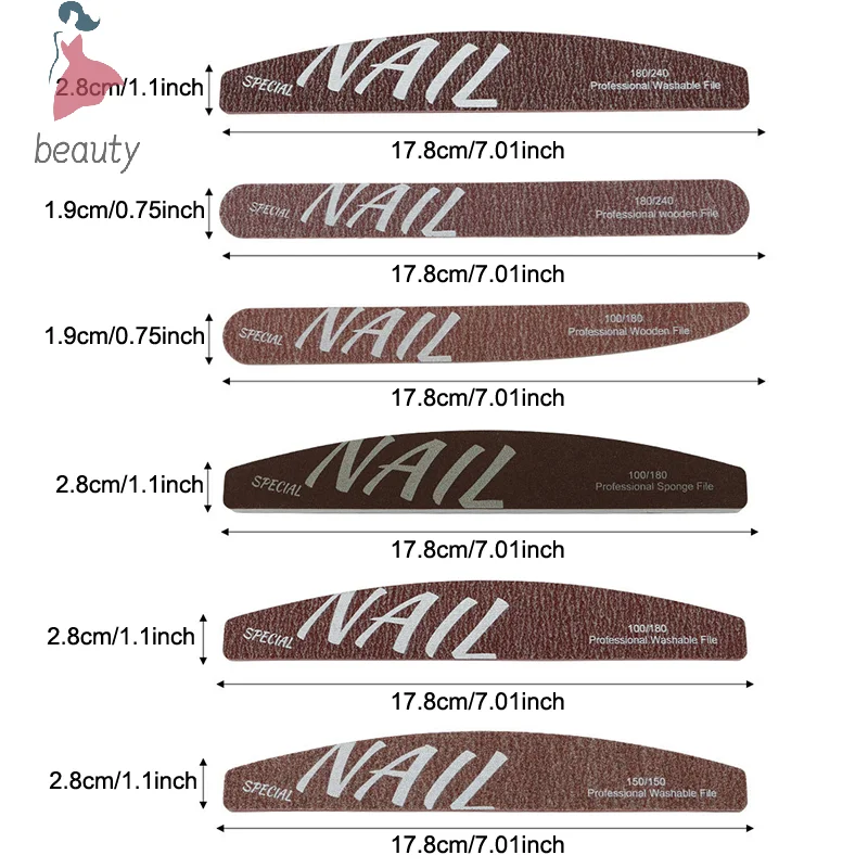 Buffing Schuren Halfmoon Vormen Pro Manicure Nagelvijlen Dubbelzijdig Nagelverzorging Gereedschap Nagels Wasbaar 100/150/180/240 Grit