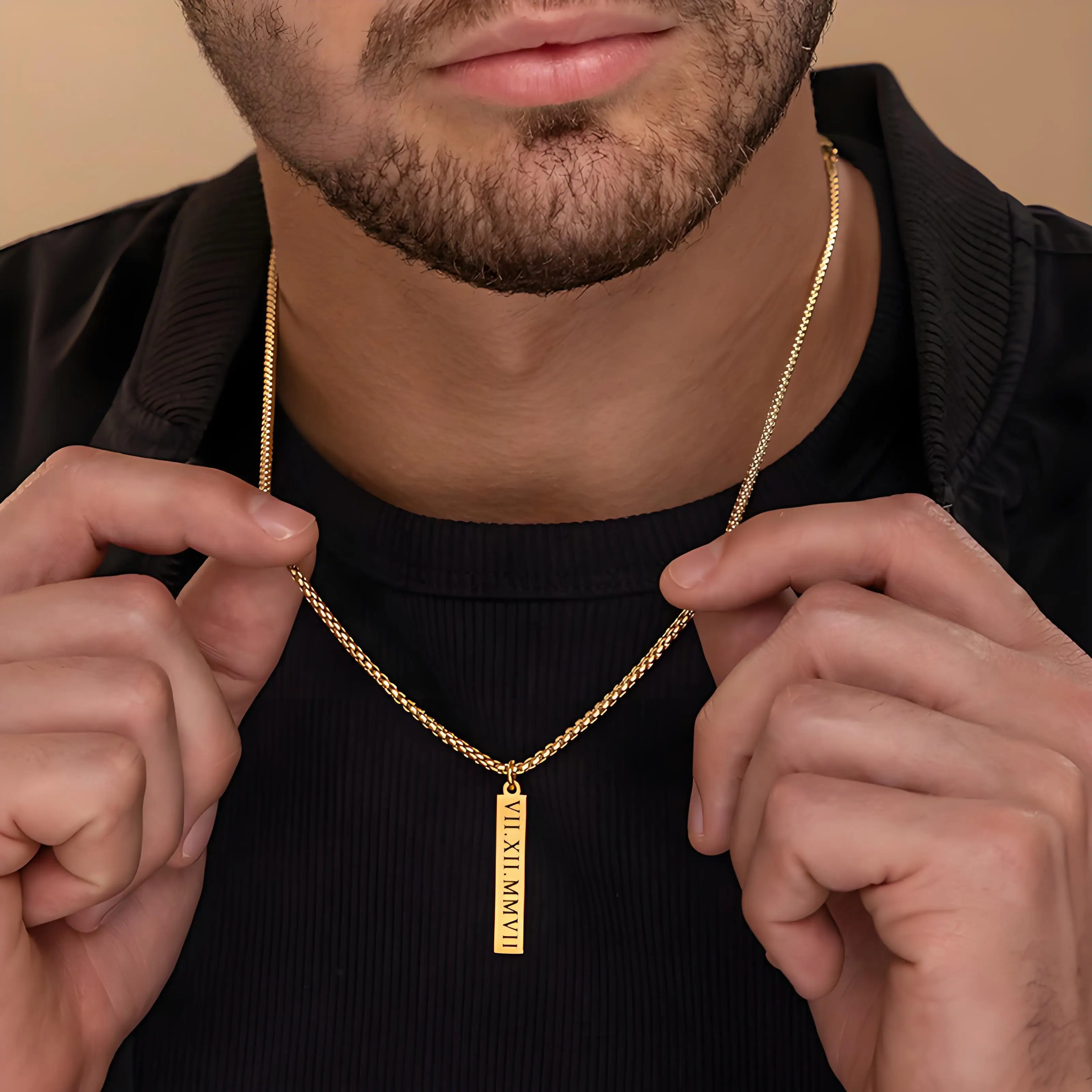 Hot - selling Titanium Steel Men's Necklace with Custom Engraved Name, Perfect Father's Day Present in Europe and America