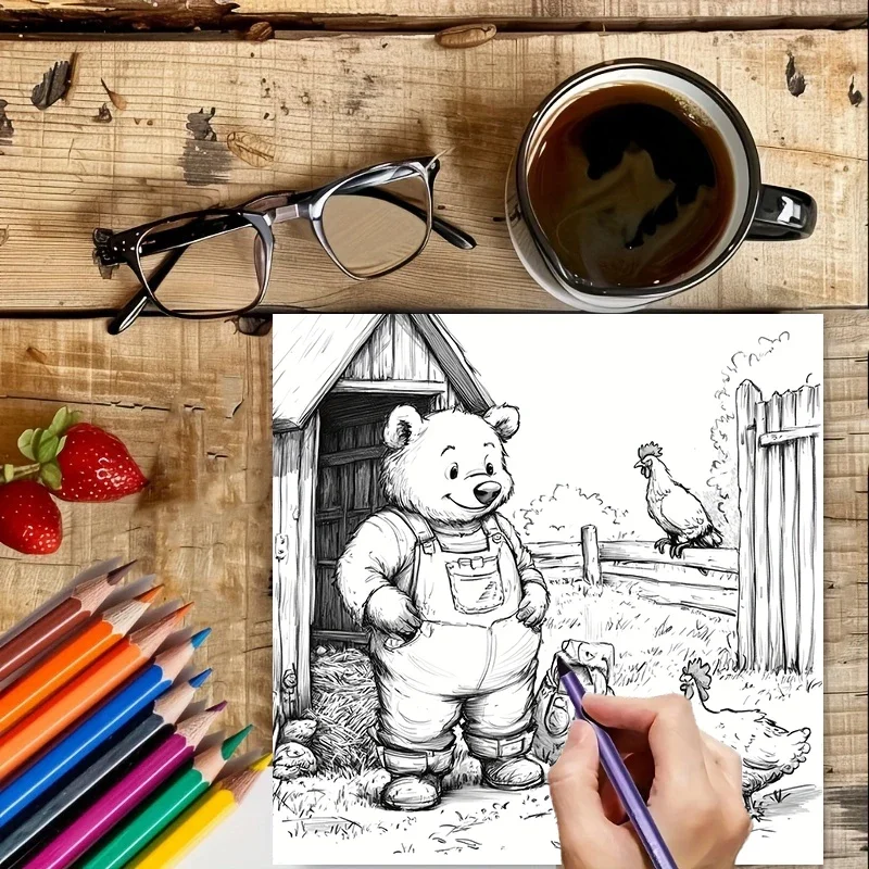 Bears Daily Life kleurboek voor volwassenen |   28-pagina's kleurboek, tekenbenodigdheden voor Kerstmis, Thanksgiving