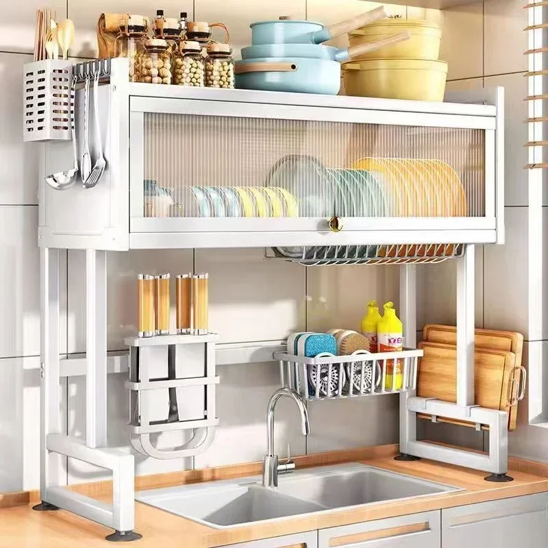 Kitchen Shelf Flip Cabinet Dustproof Sink Dish Rack Bowls and Chopsticks Organizer for Efficient Kitchenware Placement
