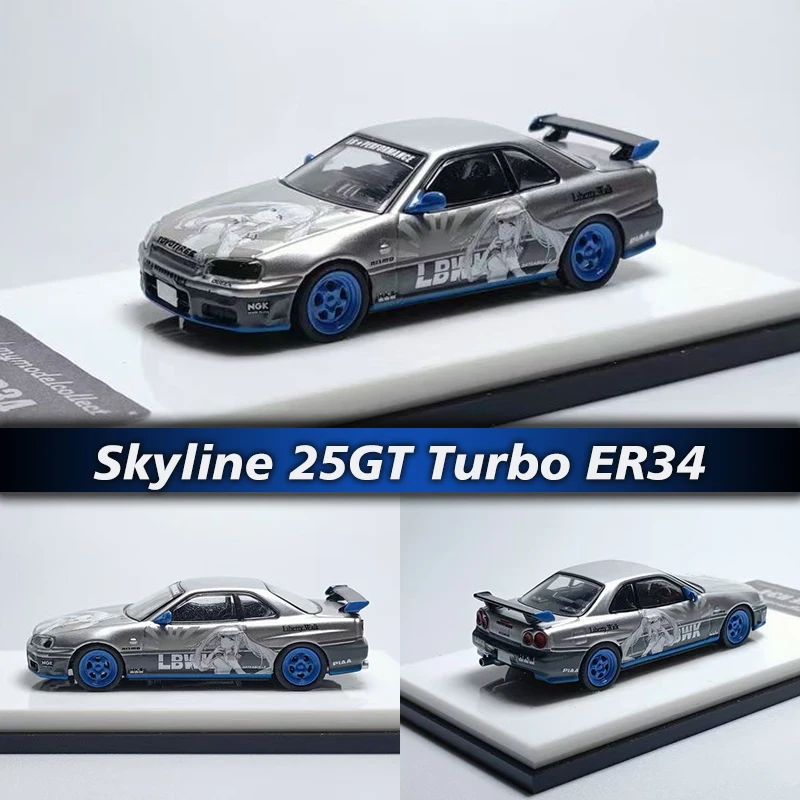 MC In Stock 1:64 Skyline GTR R34 25GT Turbo White Queen Diecast Diorama Car Model Collection Miniature Toys