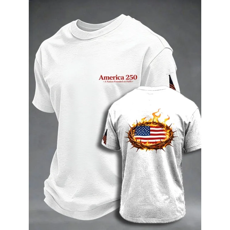 Men's  USA 250th Us Flag Freedom 1776-2026 Print T Shirt  Casual Short Sleeve O Neck Tee Summer Trendy Tops