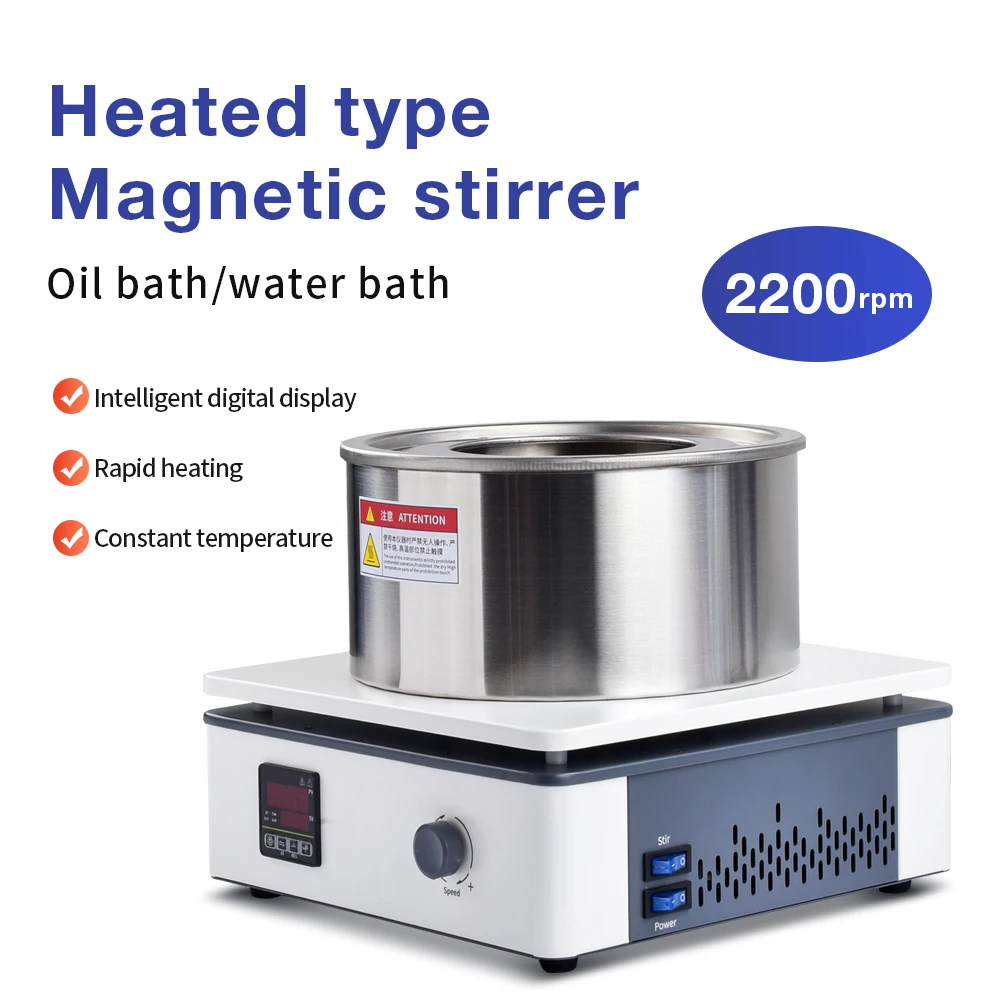 Pengaduk magnetik pemanas Lab 800ML, panci mandi air minyak pengaduk pelat panas Digital kenop 2200rpm kontrol kecepatan Mixer magnetik