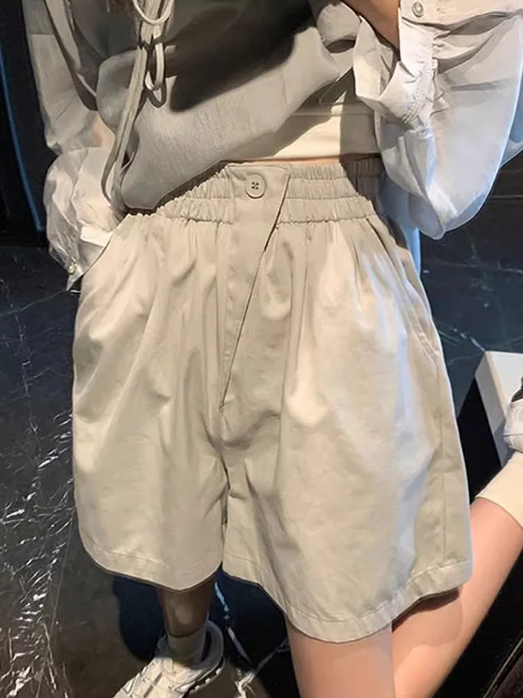 High Waist Cotton orts Women Summer Loose Straight Leg Running Casual Five-Quarter Length Pants Korean Sle Elastic Waist