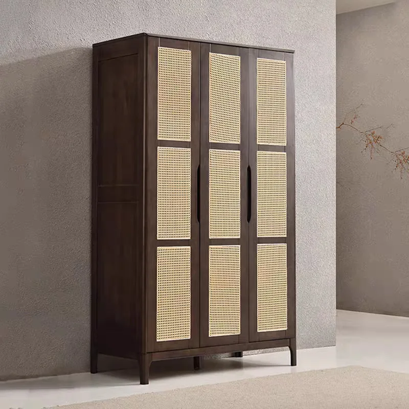wind rattan wardrobe household bedroom 2 meters large capacity door solid wood wardrobe small apartment 1.2 meters war
