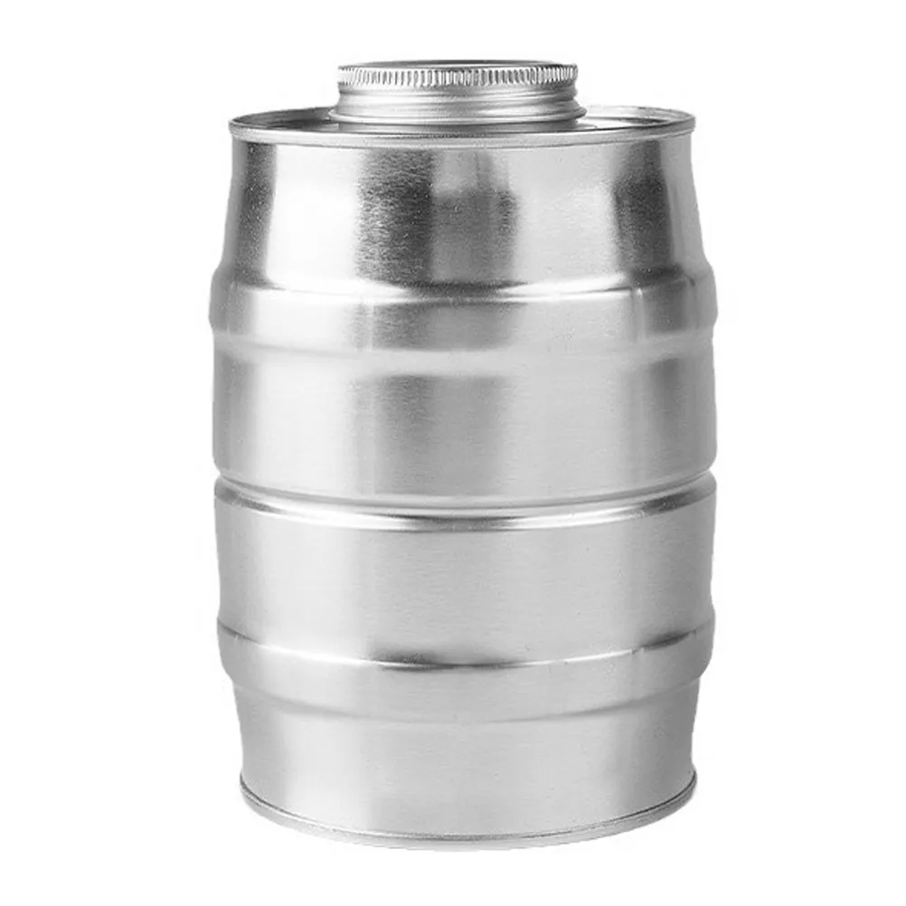 Retro Wine Barrel Shaped Tinplate Coffee Canister Airtight Seal with Built- Valve for Beans Ground Coffee Tea Sugar Flour