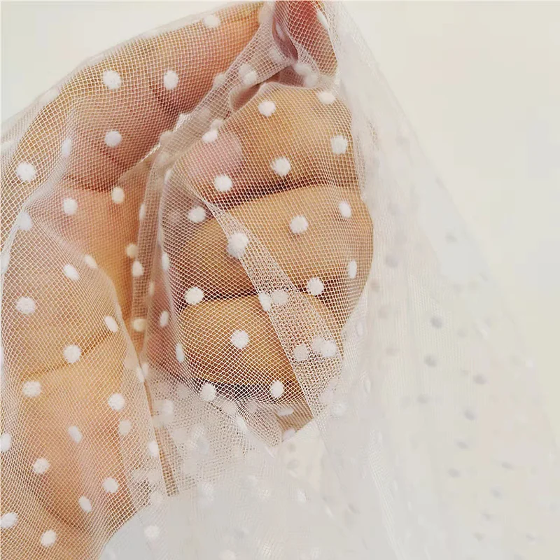 91x150cm Soft Thin Mesh Gauze Felled Wave Dot Mesh DIY Wedding Veil Gauze Skirt Fabric Background Decorative Material Fabric