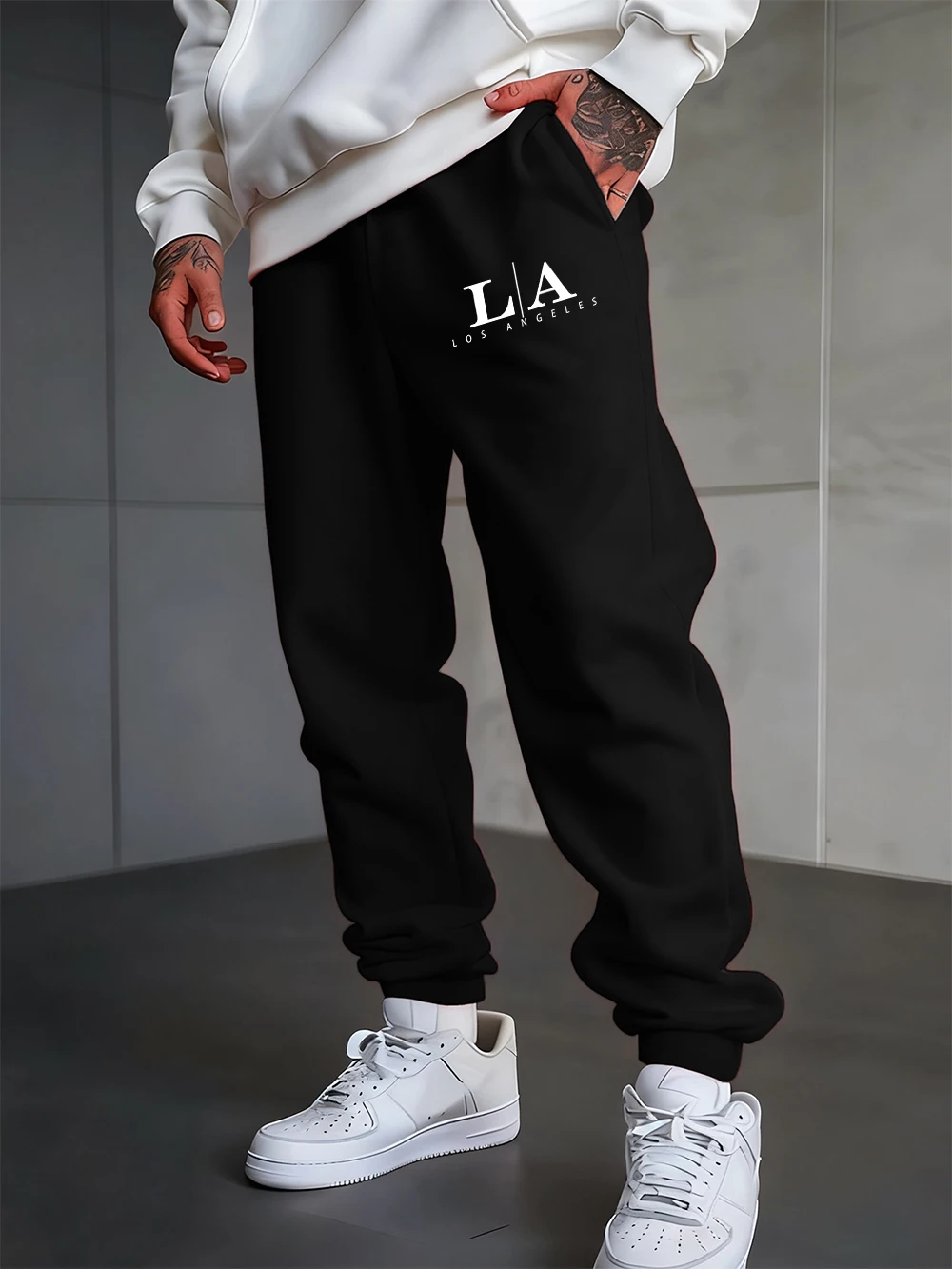

Los Angeles Letter Print Sweatpants Men'S Basics Jogger Pants Loose Pocket Comfortable Trousers Casual Elastic Waist Men Clothes
