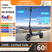 YUME HAWK Pro Electric Scooter,6000W Motor 60V 30Ah Battery 50mph Max Speed 10x4.5' Tubeless Road Tires Off road Escooter