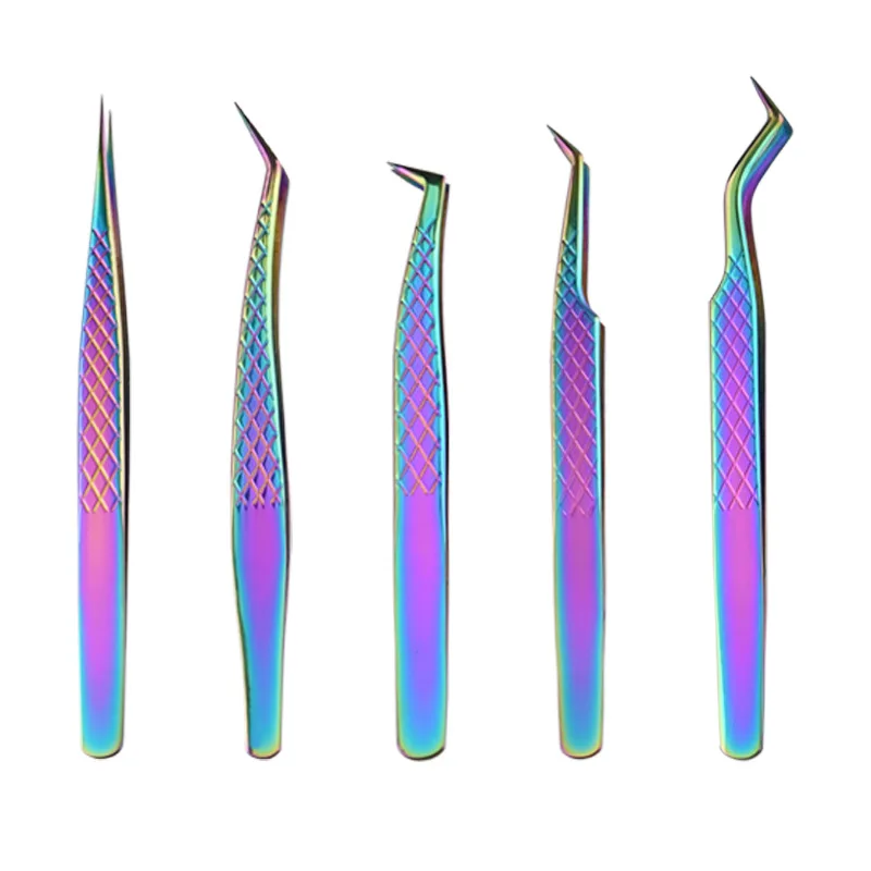 Color Titanium Stainless Steel Eyelash Grafting Tweezers - High-Precision Artificial Eyelash Tweezers for Beautiful Eyelashes