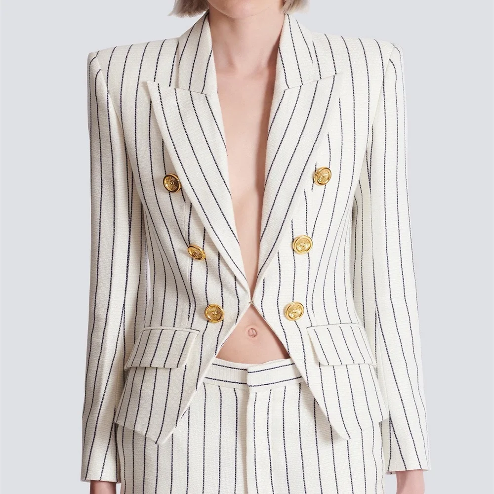 

2026 Winter Women's Suit Jacket, Satin Striped Double-Breasted Slim-Fit Women's Clothing, Y2K New Fashion Versatile Coat bra