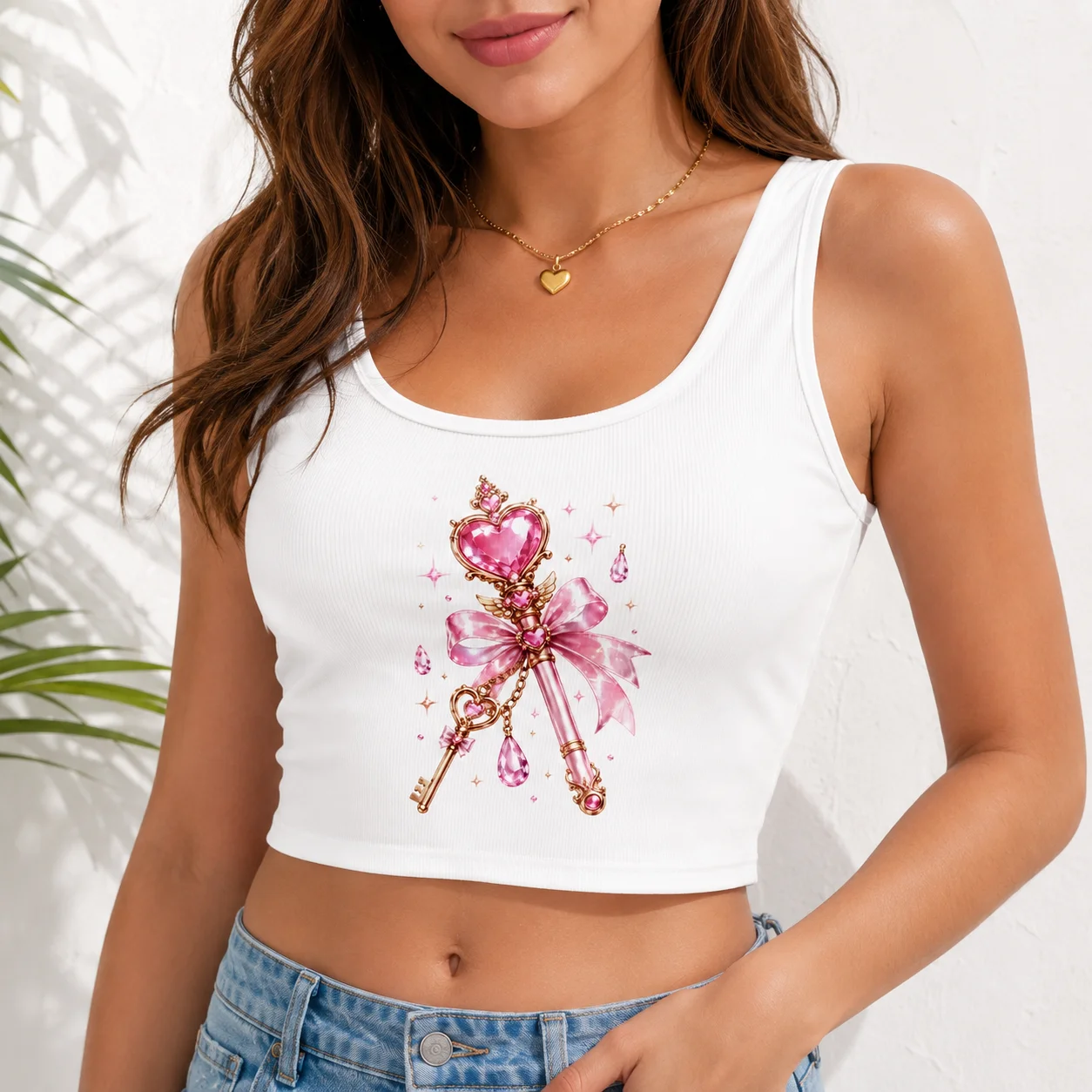 Casual Pink Cute Printed Graphics Ribbed Tank Top Women Summer Vintage Sleeveless Camis Cool Girls Streetwear Crop Tops Vest