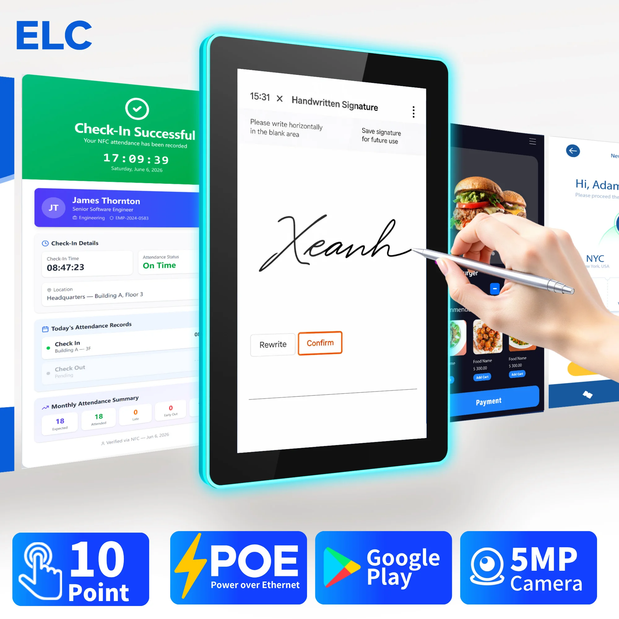 8-32 Inch 10 Point Touch Screen Android NFC Tablet POE Wall Tablet RGB LED WiFi 6 Android 14 APK Support Commercial Display