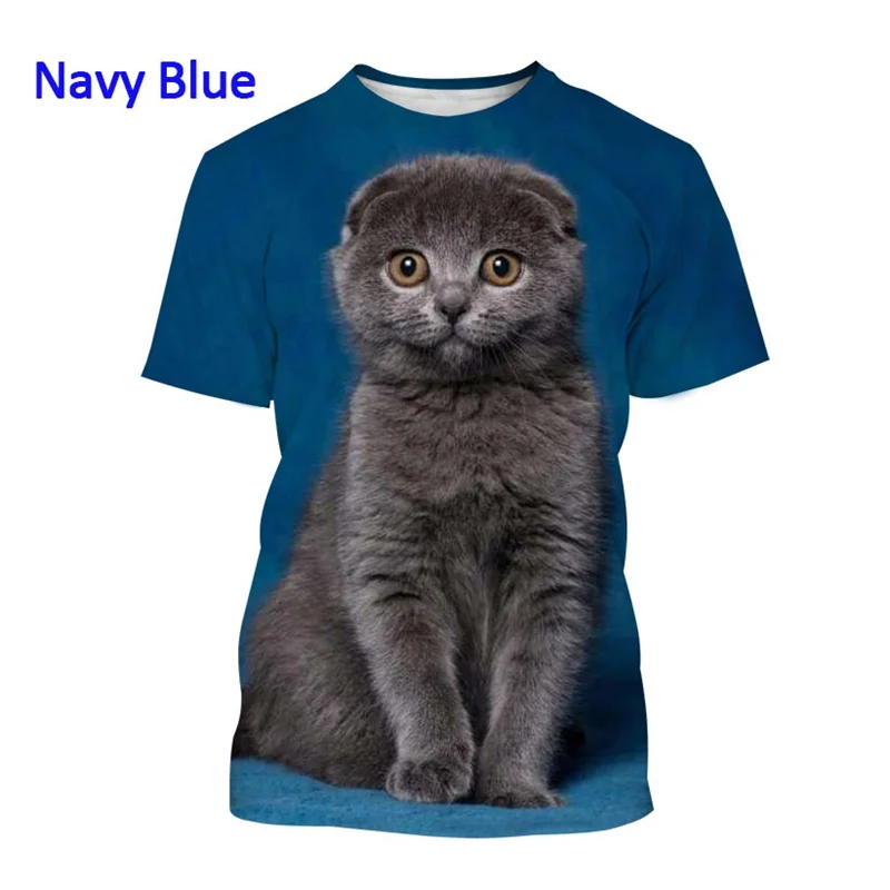 3D Printing Cat Scottish Fold T Shirt Men And Women Summer Fashion Oversize Round Neck Short Sleeve Cute Cat Animals Tee Top Kid