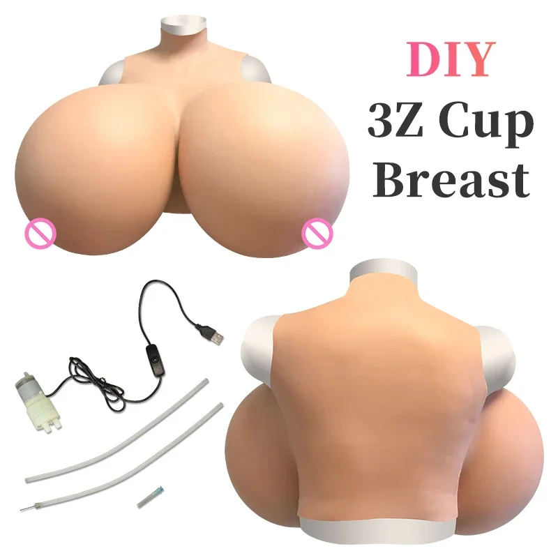 Inflatable Huge ZZ/ZZZ Cup Silicone Fake Boobs DIY Male To Female Breast Form Fill Air Water Cosplay Crossdressing Customized