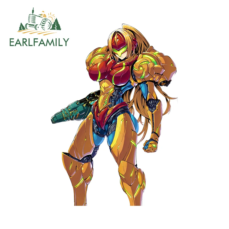 EARLFAMILY 13cm x 9cm Samus Aran Anime Personality Car Stickers Gold Armor Gaming Auto Decal Laptop Graphics Car Accessories