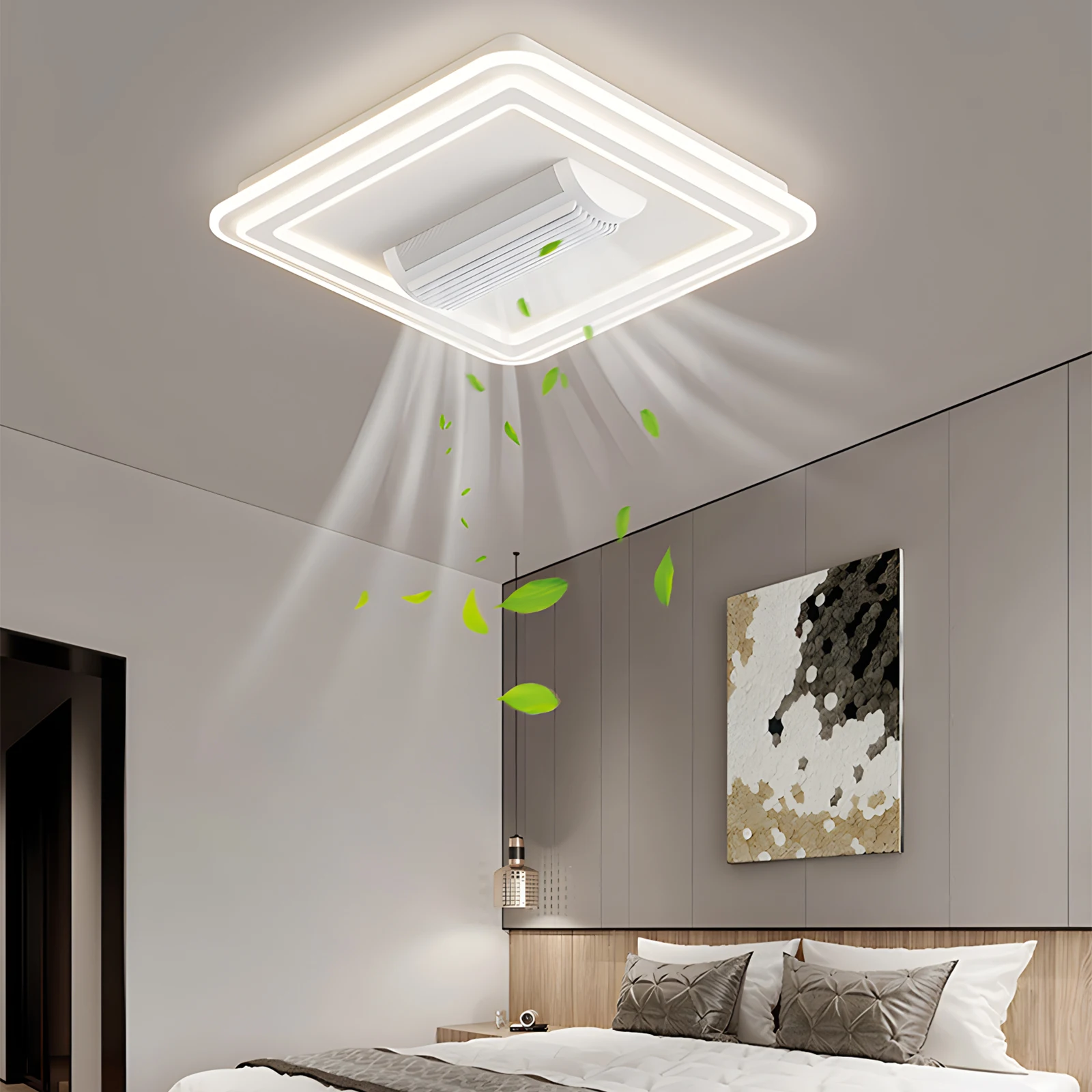 Ceiling Fan with Light and Remote Control 3000K-6500K Dimmable Bladeless LED Fan Light White Ceiling Fan with Bedroom Light