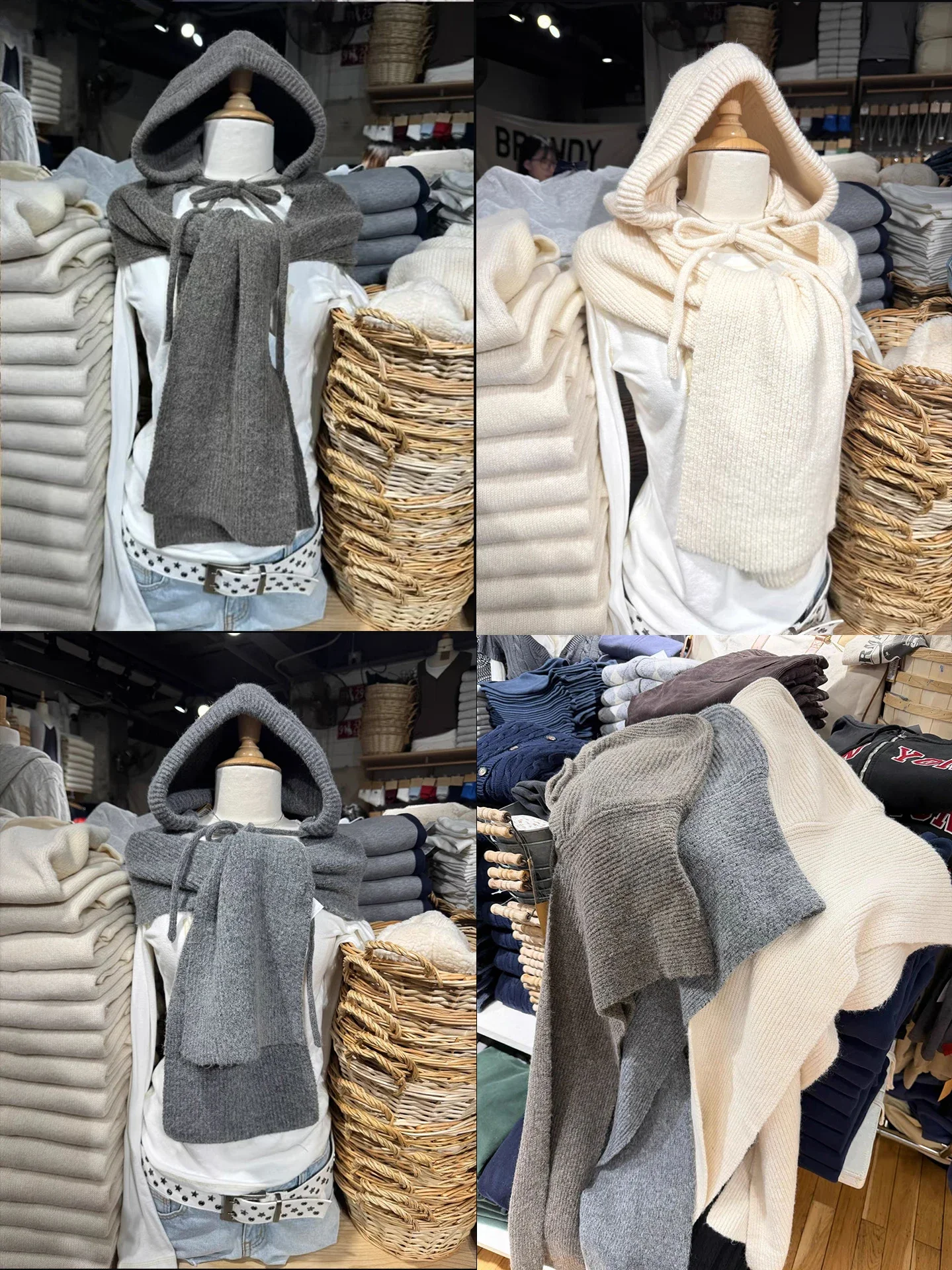 Solid Knitted Scarf Hat Woman Spring Warm Integrated Hooded Shawl Scarfs Female Casual All-match Preppy Style Hats