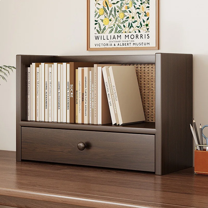 Solid Wood Desktop Bookshelf Small Bookcase Desk Organizer Shelf Simple Bookend Storage Rack