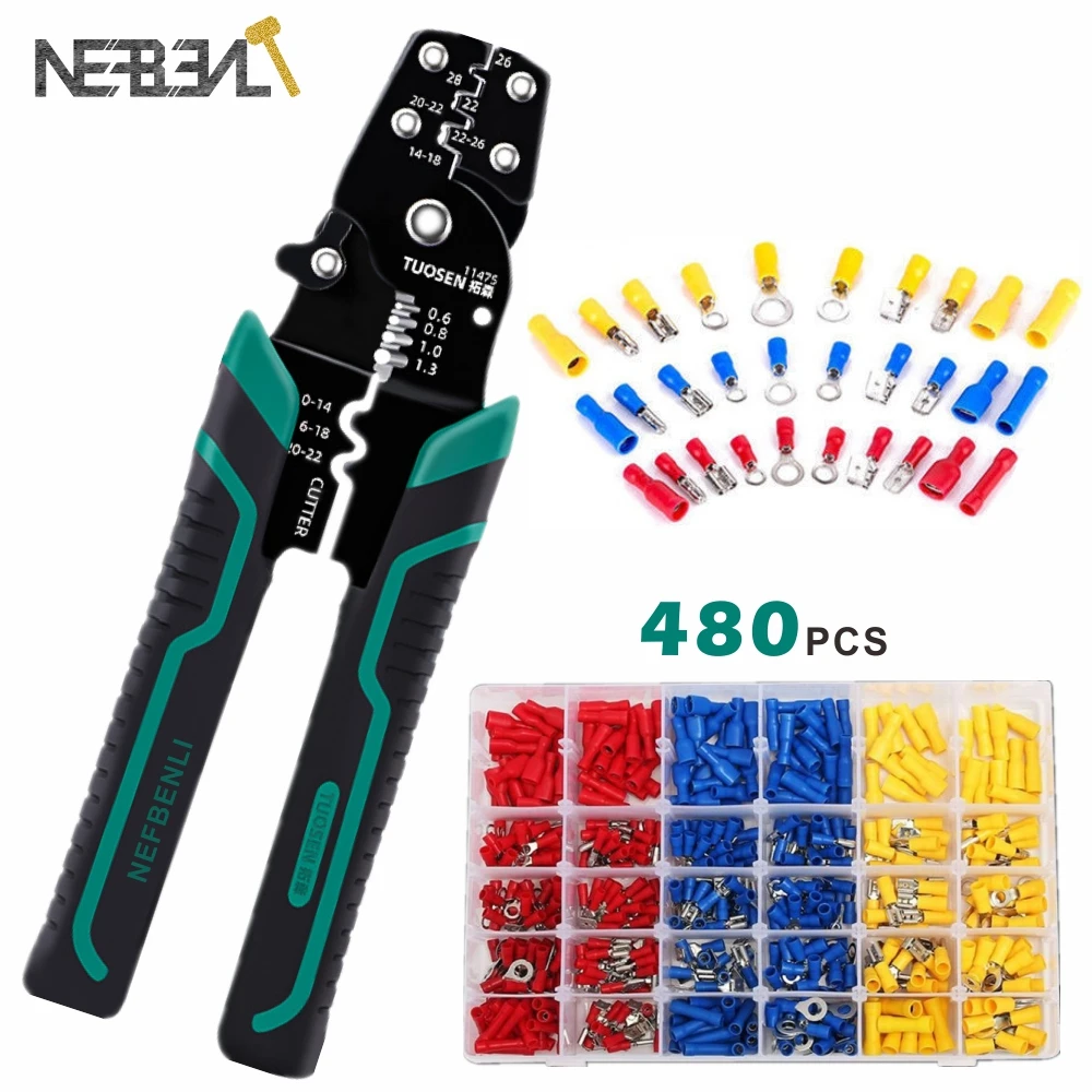 Multifuctional Cable Wire Stripper Cutter /Crimper /Terminal Crimping Pliers With 480pcs Insulated Terminal,Multi Type Splice