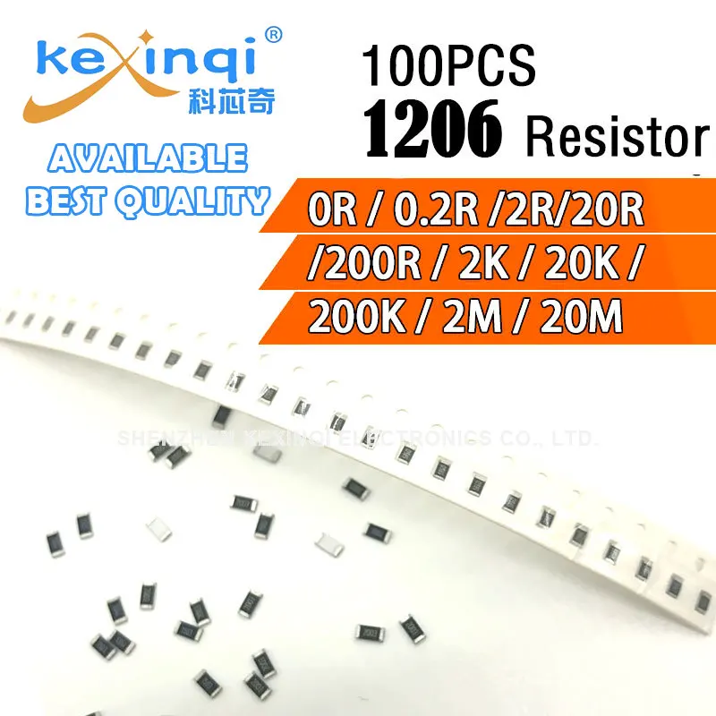 100pcs/lot SMD 1206 Resistor 0.25W  1/4W resistance 0R Ohm 0.20R 2.0R 20R 200R 2K 20k 200K 2M 20M