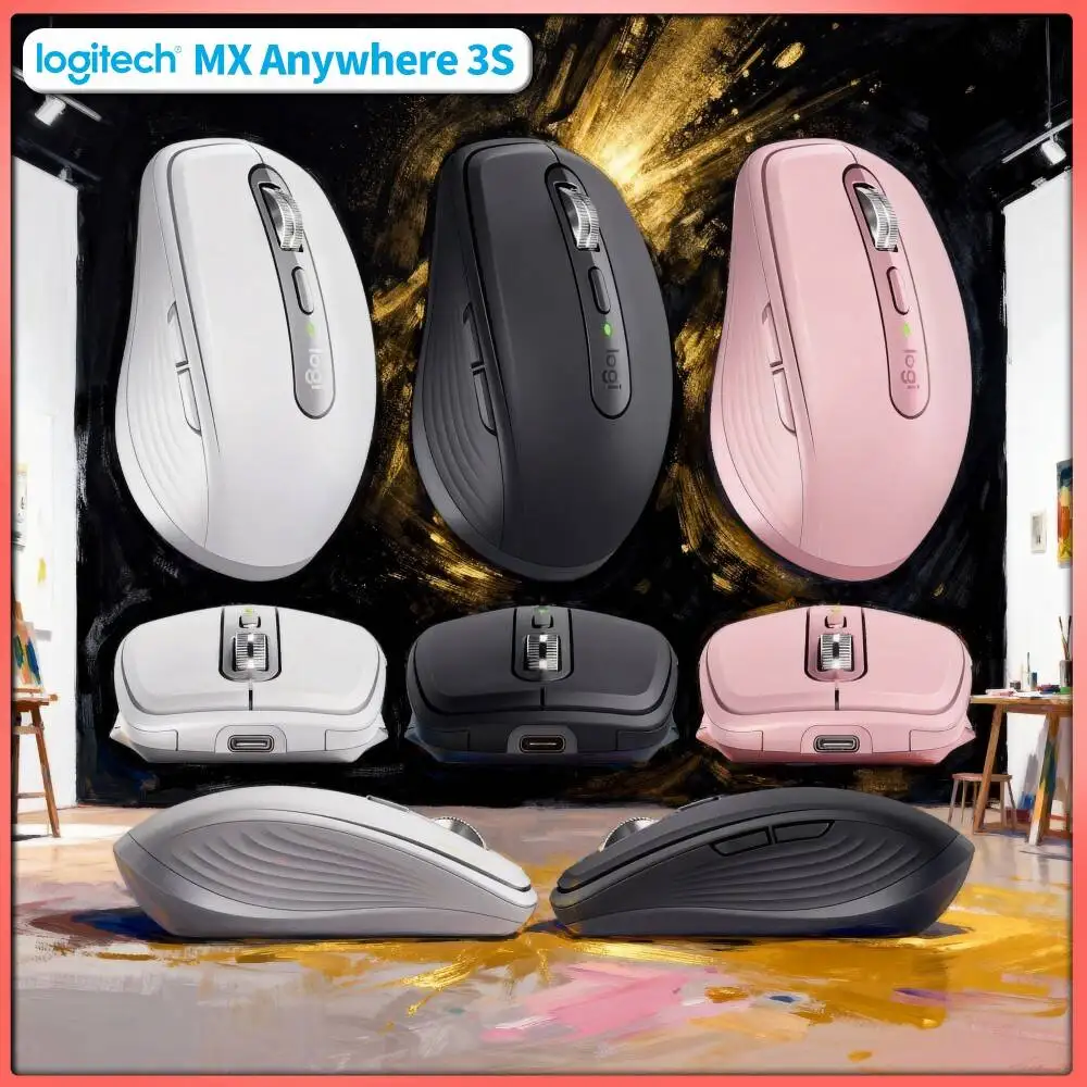 Wireless MX Anywhere 3S Mouse - Darkfield 8K DPI Hyper-Scroll Wheel USB-C Cable Great for Stationery Designer Home Office Task