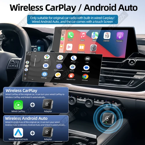 Imagen 2 del producto Adaptador inalámbrico CarPlay Android Auto 2 en 1, Dongle USB tipo C inteligente, conexión automática Plug and Play para iPhone y Android Universal