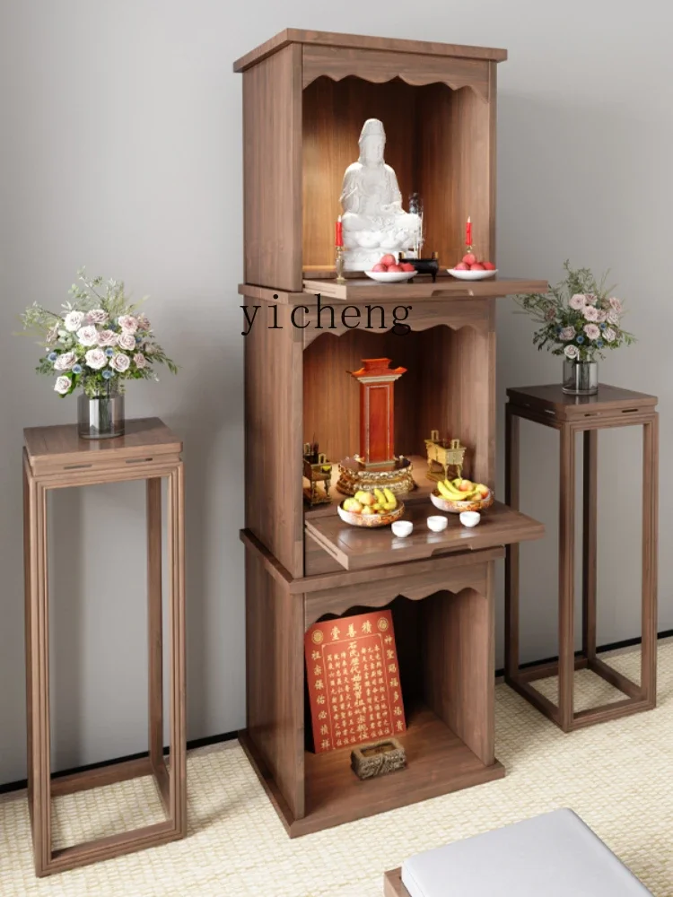 ZC Solid Wood Altar Cabinet Buddha Niche New Chinese Style Clothes Closet Ancestor Incense Fire Landlord Cabinet Shrine