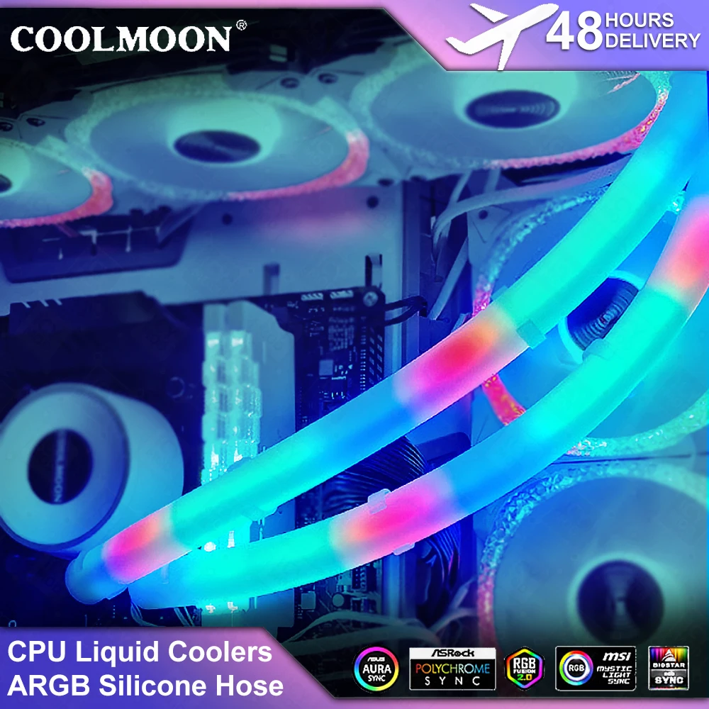 

CPU Liquid Coolers ARGB Luminous Hose 345/390mm Silicone Hose 5V3PIN AURA SYNC Phantom Control ST350/390