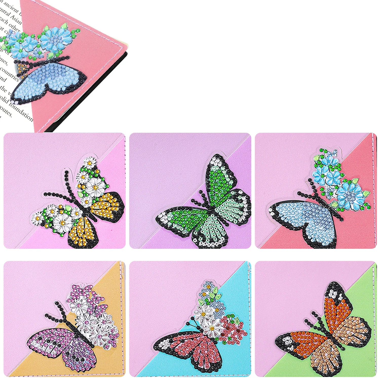 

Handmade DIY Diamond Painting Corner Bookmark Cartoon Butterfly 5D Diamond Art Bookmarks for Presents Rhinestones Mosaic