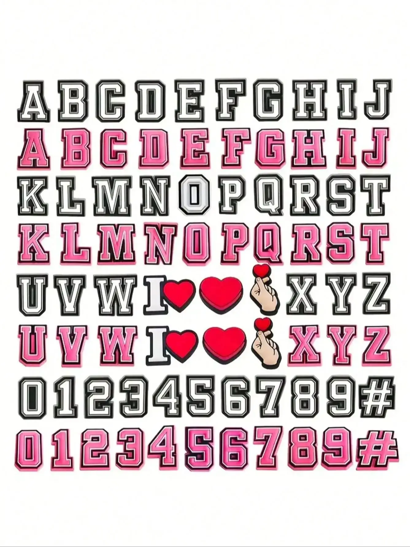 Breloques de chaussures de la série de chiffres de l'alphabet rose et blanc, 80 pièces, pour sandales, sac de plage, PVC, bricolage, accessoires de décoration de chaussures, épingle à chaussures