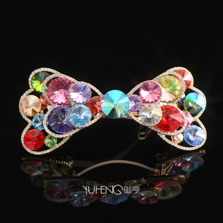 

"Shi" diamond bowknot is a large spring clip full half clip to high quality elegant headdress hairpin real gold plating